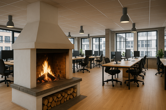 En öppen eld på ett kontor är mysigt, men svårare att få till.