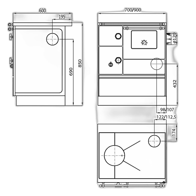 Wamsler Westminster vedspis K176CNS med glaskeramikhäll